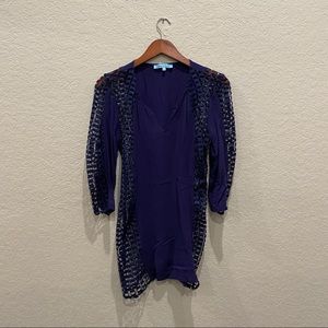 Blue textural embroidered patterned cover up dress